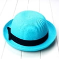 thumbnail image 2 of Eease Womens Straw Sun Hat Summer Beach Bowler Hat Sky-blue, 2 of 3