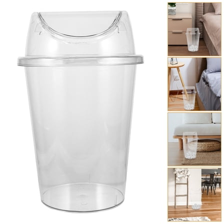 RENACLIPY Large Transparent Plastic Garbage Can with Round Lid, Waste Bin for Household and Office Use