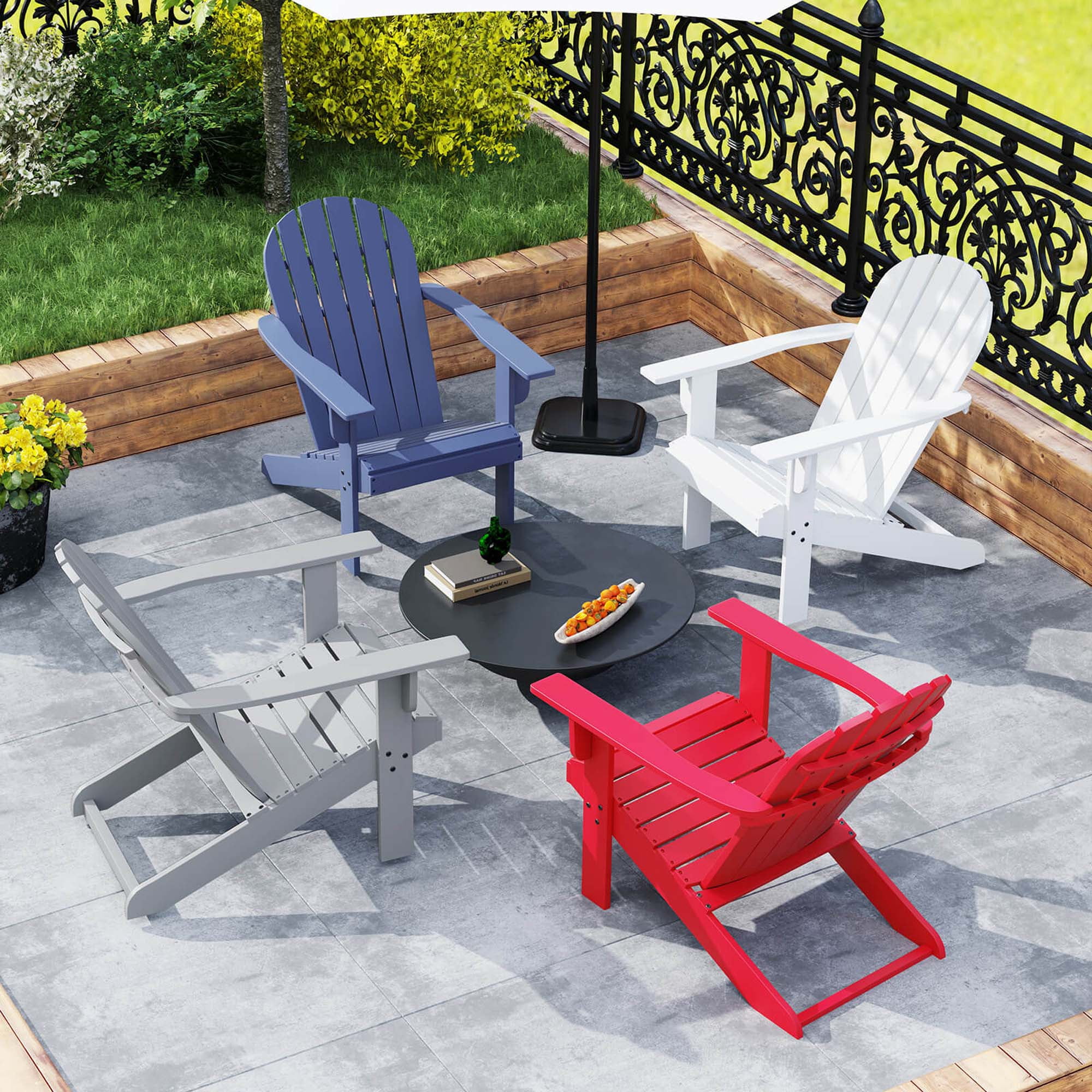Costway Patio Adirondack Chair with  Inclined Seat High Backrest & Wide Armrests Red