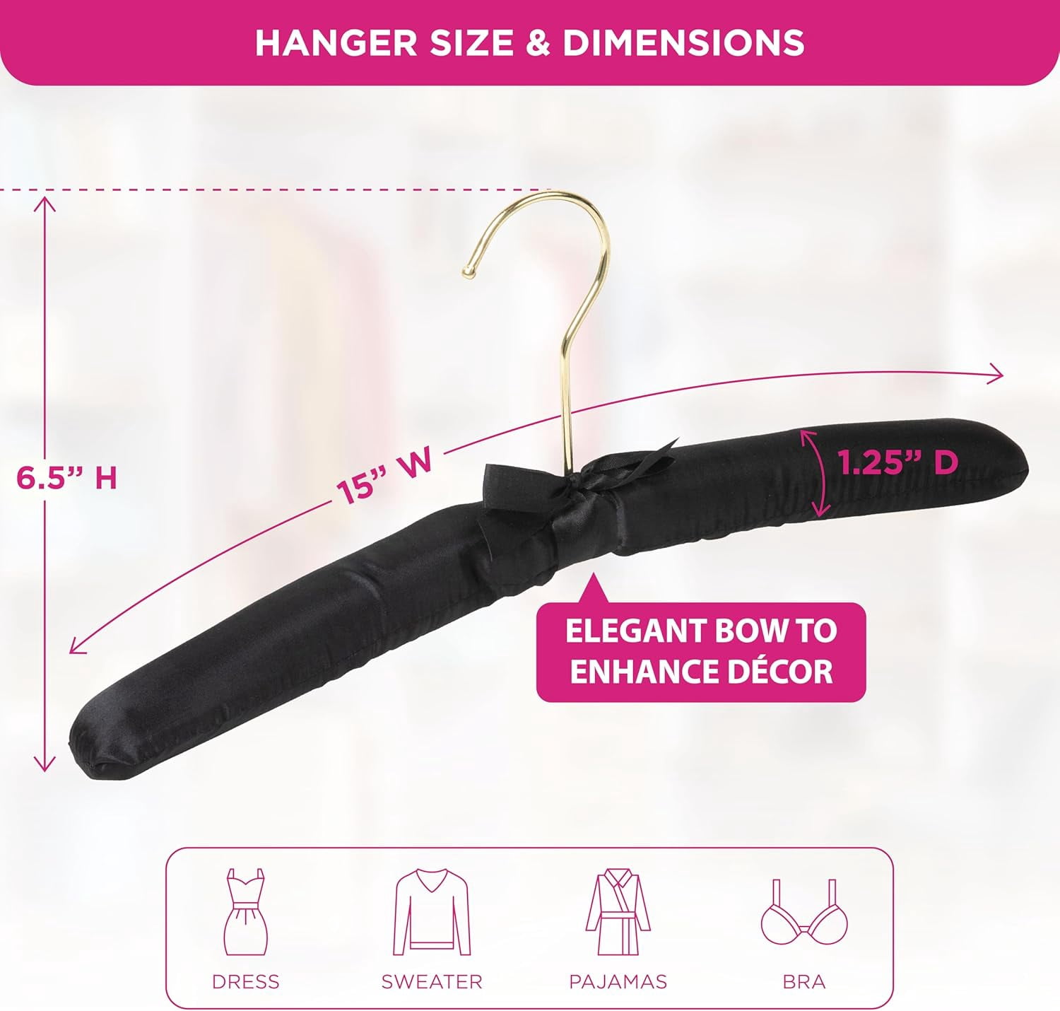 Florida Brands Padded Clothing Fabric Hangers for Women Clothing - Set of 12 Black