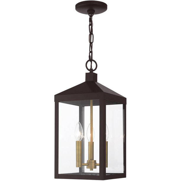 Bronze With Antique Brass Cluser Tone Finish Outdoor Pendant Candelabra Type 8 Wide 3 Light Fixture Com Outdoor Pendant Candelabra Type, Outdoor Candelabra Light Fixtures