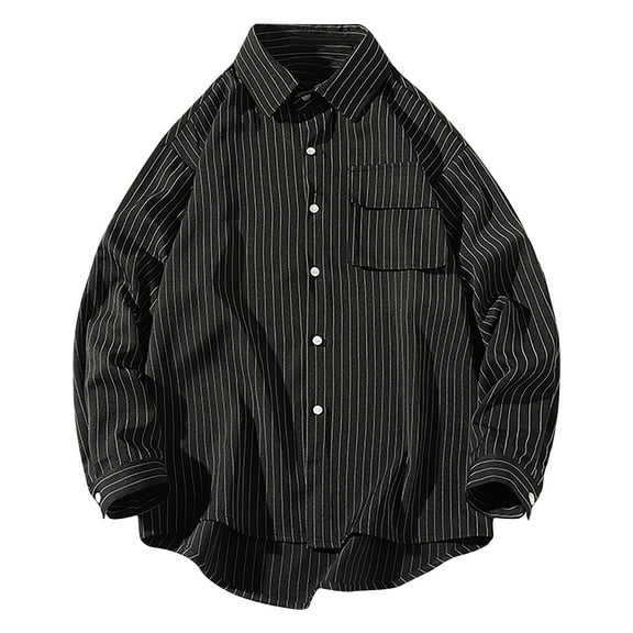 Wyobmus Mens Long Sleeve Button Down Shirt Casual Striped Button Up Shirt Loose Outerwear Work Shirt M-5X Black