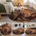 thumbnail image 6 of Cowboy Western Round Area Rugs Collection 5', Cowboy Hats Boots Retro Rose Brown Wooden Non Slip Indoor Circular Throw Runner Rug Floor Mat Carpet for Living Room Dining Table Bedroom Nursery, 6 of 9