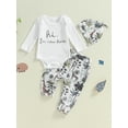 thumbnail image 2 of Suealasg 3Pcs Newborn Baby Boy Fall Clothes Tropical Print Long Sleeve Rompers and Elastic Pants Beanie Hat Set 3 6 12 18 Months Infant Boys Coming Home Outfit, 2 of 7