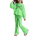 thumbnail image 4 of Girl's Pants Set Bowknot Print 2 Piece Outfit Set Beige Casual Set Girls 16 Long Sleeve Sweatshirt with Flare Leg Pants(Size 3-4 Years,Green), 4 of 4