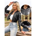 thumbnail image 2 of DARING DIVA Women's Faux Leather Bomber Zip Up PU Moto Biker Cropped Jacket XS Black, 2 of 6