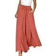 thumbnail image 2 of Hrsba Wide Leg Pants for Women Solid Color Elastic Waist Side Slit with Pockets Beach Style Summer Trousers, 2 of 8