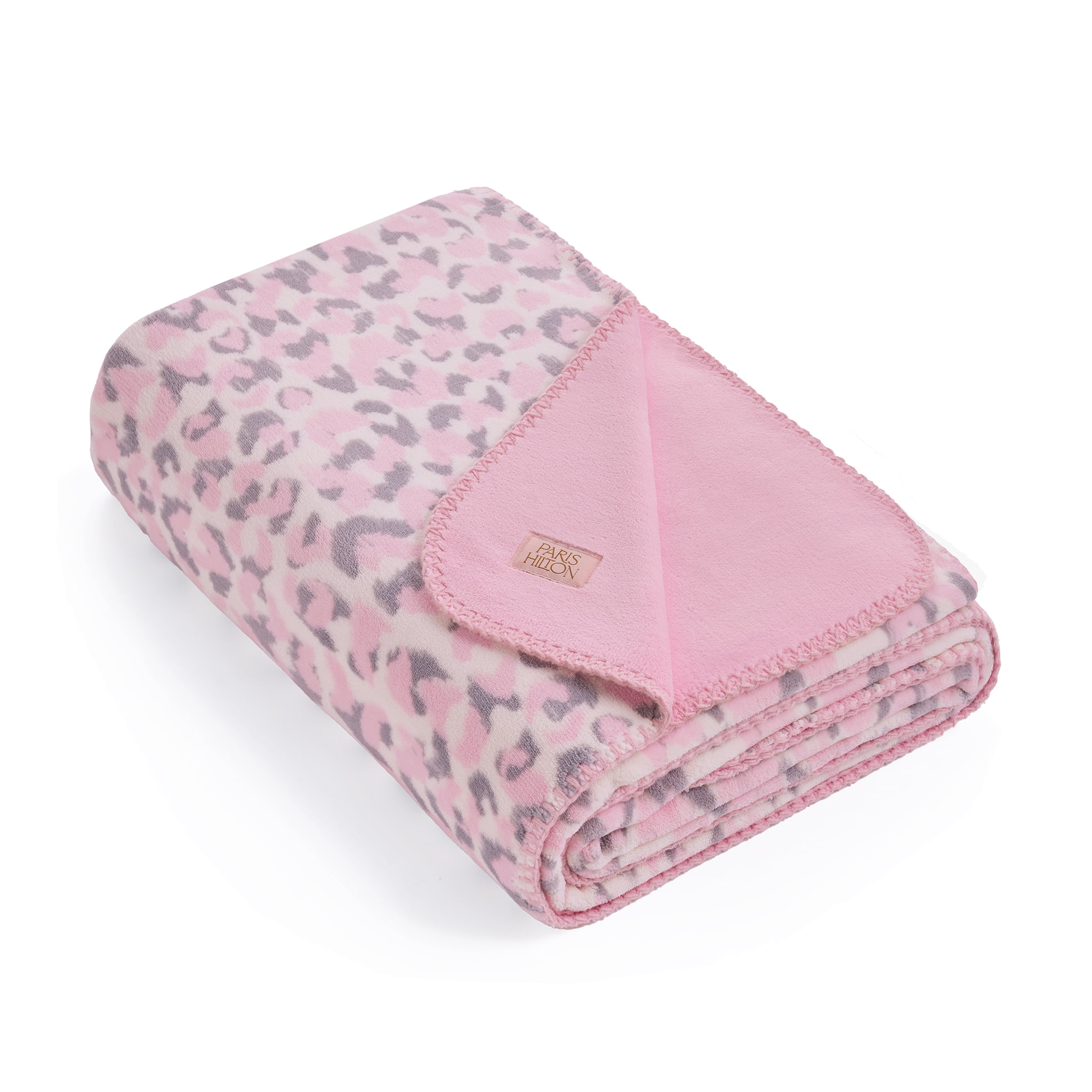 Paris Hilton Plush Throw Blanket, Reversible Fleece, 60" x 70", Pink Leopard