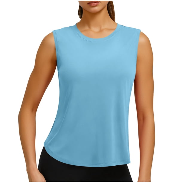 Tops Casuales sin Mangas para las Mujeres Color Sólido Cuello Redondo Suéter Blusa, las Señoras Tops sin Mangas Y Blusas Suaves Respirables Primavera Verano