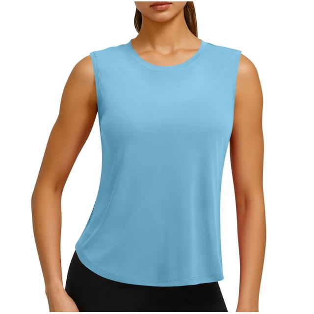 Tops Casuales sin Mangas para las Mujeres Color Sólido Cuello Redondo Suéter Blusa, las Señoras Tops sin Mangas Y Blusas Suaves Respirables Primavera Verano