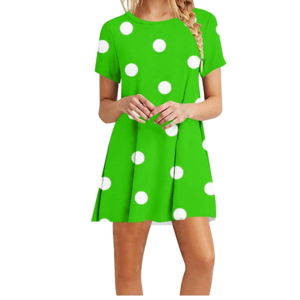 Vestidos de Verano de Mujer Cuello Redondo Manga Corta Impreso, Ligero Y Cómodo Vestidos Casuales para Mujeres