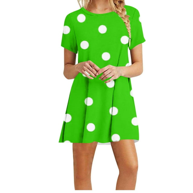 Vestidos de Verano de Mujer Cuello Redondo Manga Corta Impreso, Ligero Y Cómodo Vestidos Casuales para Mujeres