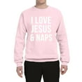 thumbnail image 2 of Wild Bobby, I Love Jesus & Naps Inspirational/Christian Unisex Crewneck Graphic Sweatshirt, Light Pink, Small, 2 of 6