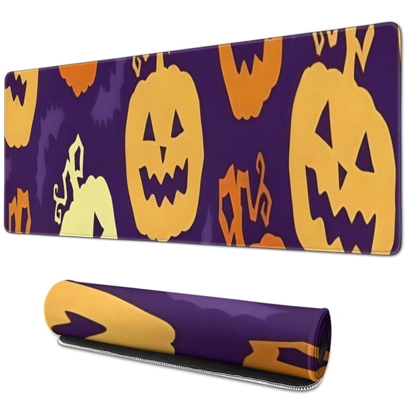 Long Mouse Pads for Desk,Purple Halloween Jack Lanterns Desk Mats on Top Of Desks, Desk Mouse Pad Extra Large with 3mm Non-Slip Base and Stitched Edge for Gaming,Office,Work,Home 31.5x11.8in