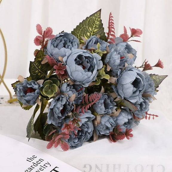 XmhyTop-A 3 Packs Artificial Penoy Flowers Faux Flowers Silk Hydrangea Bouquet Vintage Wedding (Blue)