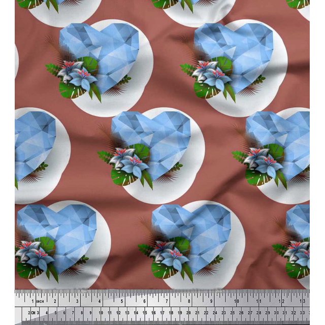 Soimoi Velvet Fabric Tropical Flower & Heart Printed Fabric 1 Yard 58 Inch Wide