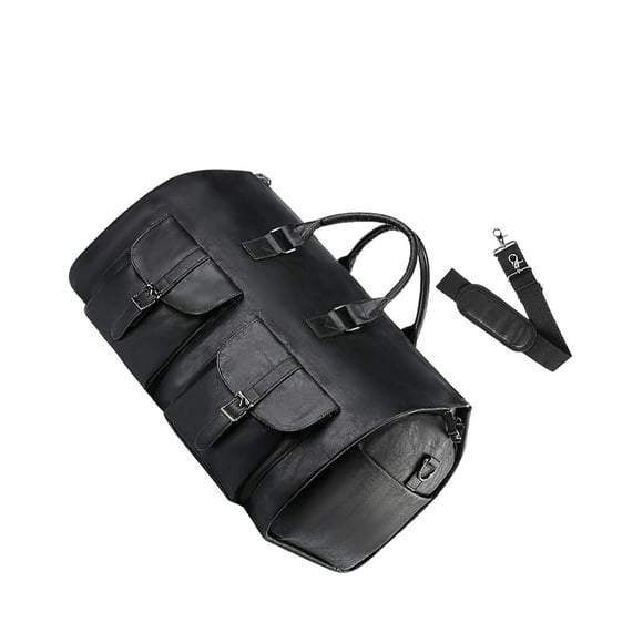 Minnieouse Maleta convertible de PU con ropa colgante, bolsa de viaje de negocios plana y sin arrugas, en traje Envolturas para manijas de equipaje Negro