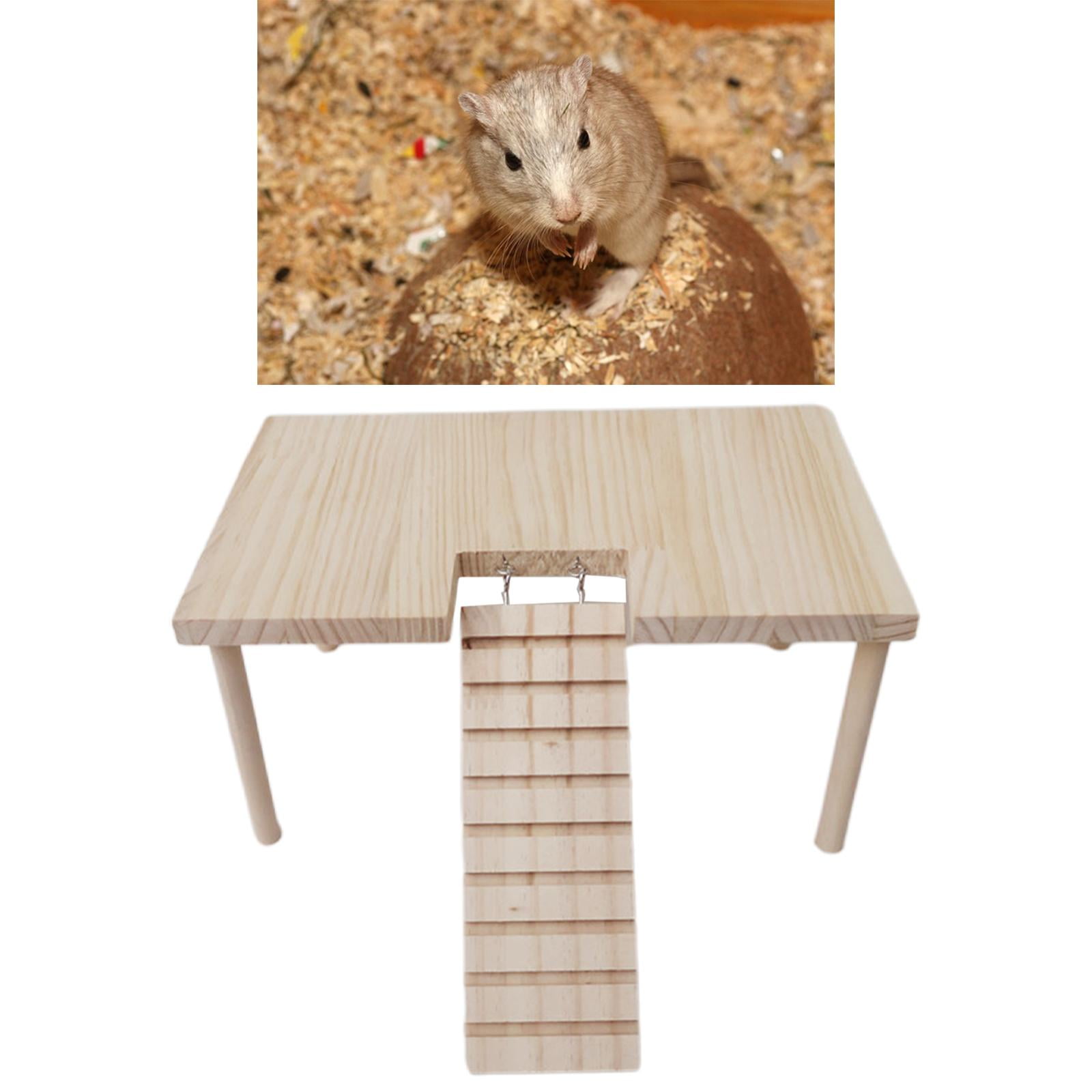 Small Animals Wooden Platform with Stairs, Wooden Toys Table, Durable, Stable with Pillars for Hamster, Parrot, Chinchilla, Birds Supplies 32cmx20.5cmx15.5cm
