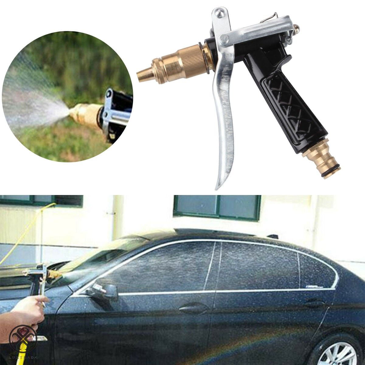 High Pressure Water Spray Gun Brass Nozzle Garden Hose Pipe Lawn Car Wash Hot