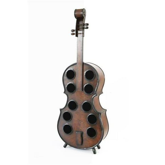 53 x 19 x 7 in. Decorative 10 Bottle Wooden Cello Shaped Floor Violin Wine Rack, Brown