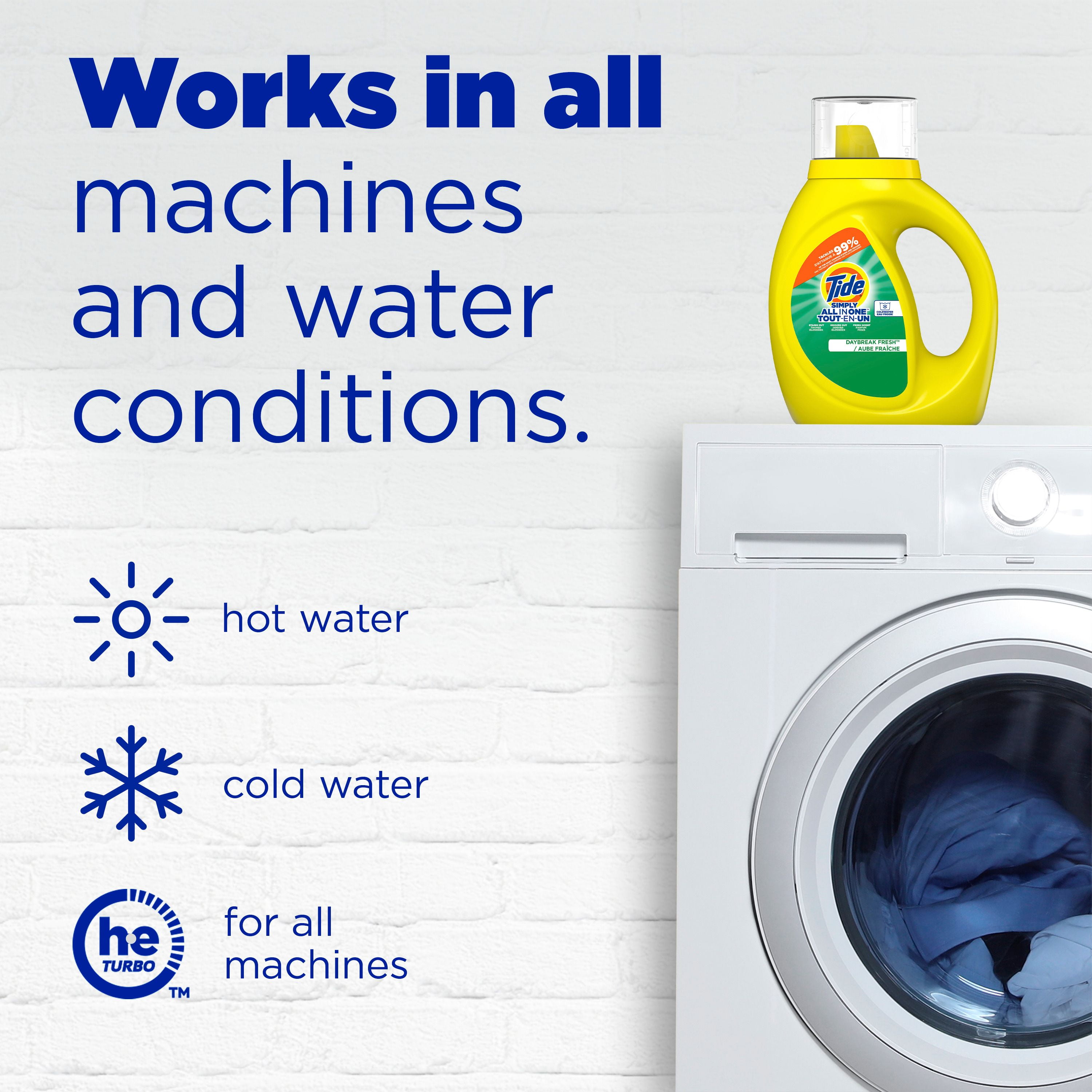 Détergent à lessive liquide Tide Simply Tout-en-un, parfum Aube fraîche, 24 brassées, 946 mL