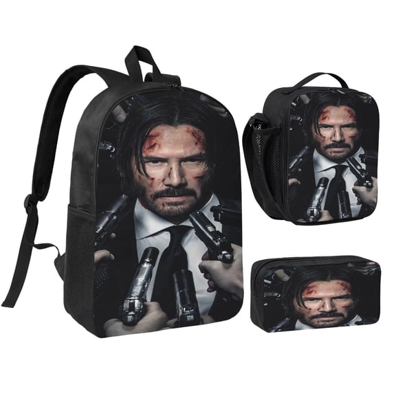 John wick Three piece backpack set young backpack combination backpack lunch bag pencil case