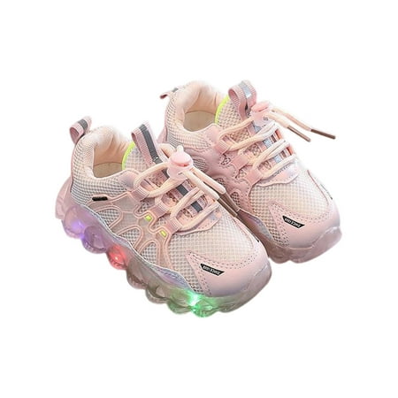 

Daeful Kids Athletic Shoes Mesh Running Shoe Sports Sneakers Walking Lightweight Breathable LED Light Trainers Pink 6toddlers