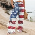 thumbnail image 4 of Mlqidk American Flag Pants for Women High Waist Patriotic Gauze Pants Casual Cotton Linen 4th Of July Trousers Wide Leg Usa Flag Print Pants with Pocket Light Blue 2XL, 4 of 5