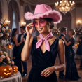 thumbnail image 6 of choiix Womens Halloween Cowboy Hat Set Furry Brim Rhinestone Band With Glasses And Bandana Costume Accessory Party Prop Fancy Dress, 6 of 8