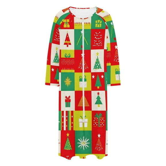 SwiftWear Christmas Plaid Robe for Women - Long Sleeve Loungewear Festive Holiday Print Sleepwear Cozy Home Relaxation Nightgowns