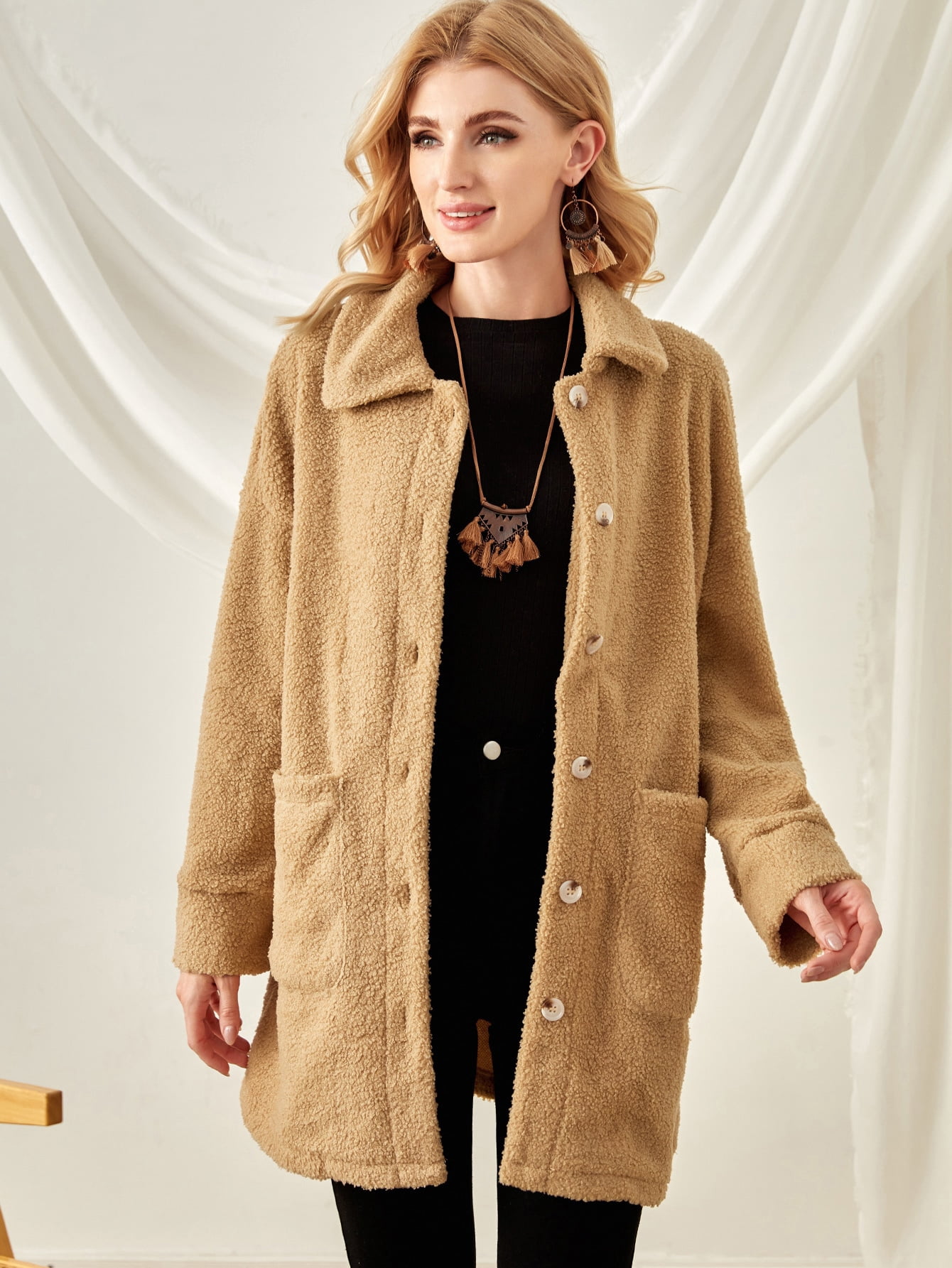 patch pocket teddy coat