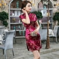 thumbnail image 2 of ZJXFGS Elegant Classy Casual Dress Floral Casual Mini Dress for Party Chinese Traditional Women Qipao Summer Stand Collar Short Sleeve Cheongsam Womens Body Control Dress Pink 4XL, 2 of 5