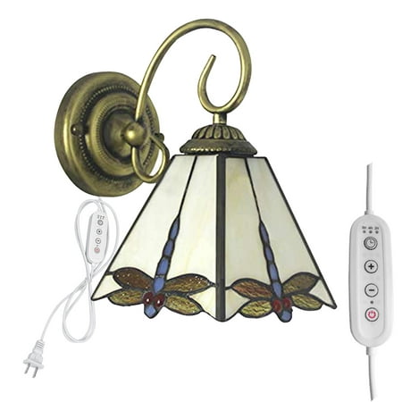 

Kiven Plug in Wall Lamp Dimmable Tiffany Style Plug in Wall Sconce with Glass Lampshade 5.9ft Plug-in Cord E26 Socket