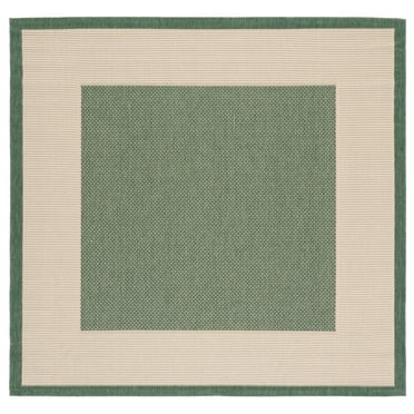 SAFAVIEH Courtyard Justine Bordered Indoor/Outdoor Area Rug, Beige/Dark Green, 4' x 4' Square