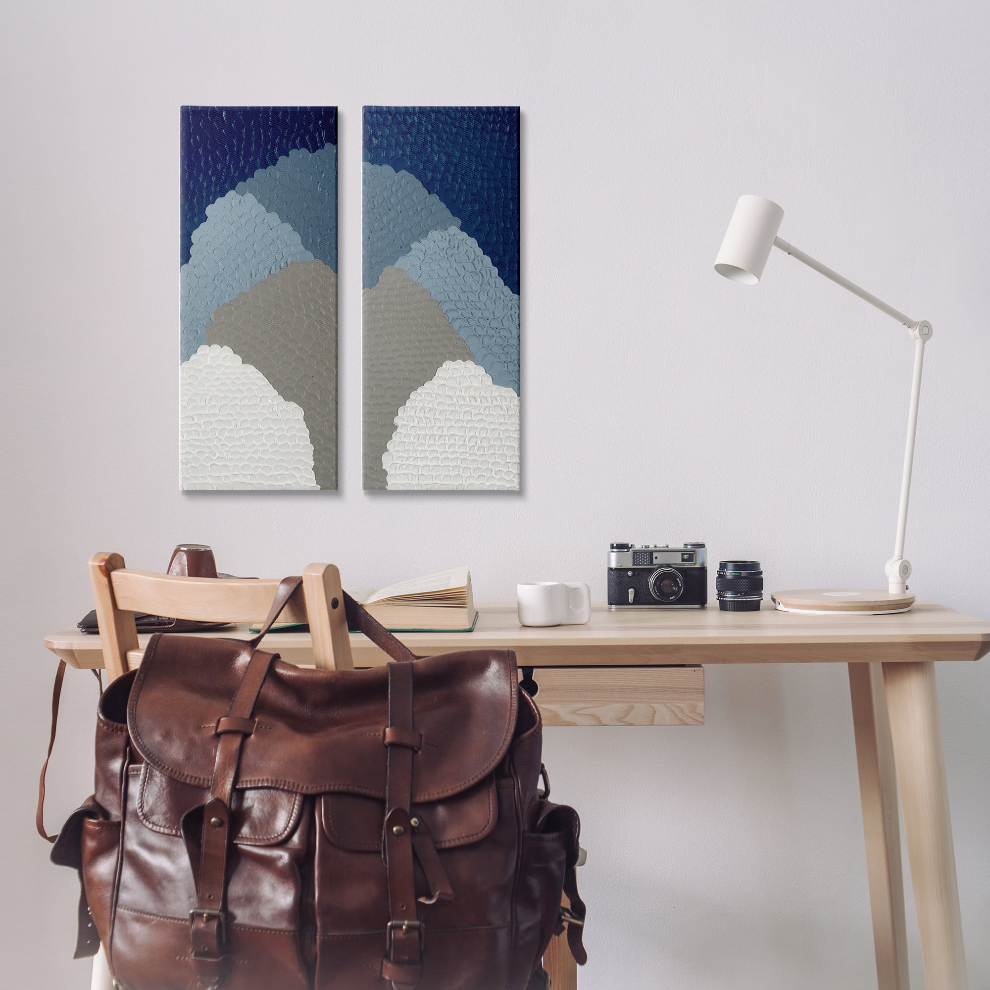 Stupell Industries Textured Blue Abstract Mountains Abstract Painting Wrapped Canvas Art Print Wall Art, 10 x 24, Set of 2
