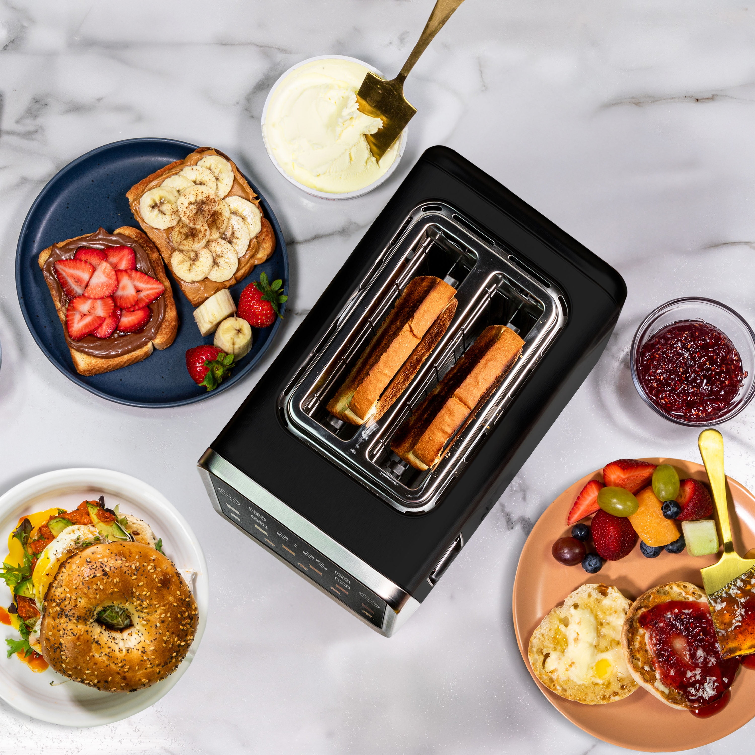 Inspirex Modern 2 Slice Toaster, Smart Toaster with Intuitive Touchscreen Interface, Black