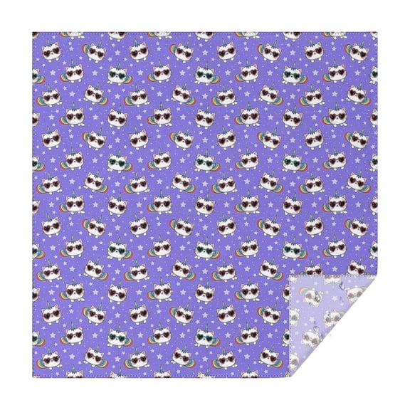Purple Cartoon Cat Unicorn Pattern Square Tablecloth,Waterproof Square Table Cover,Wipeable Spillproof Washable Table Cover for Home Kitchen Party Decor 42"X42"(107x107cm)