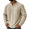 thumbnail image 3 of BiZtdJrK Polos Long Sleeve Shirts for Men Big and Tall Corduroy Henley Shirts Casual Textured Button Up Tshirts, Khaki, XXXL, 3 of 9