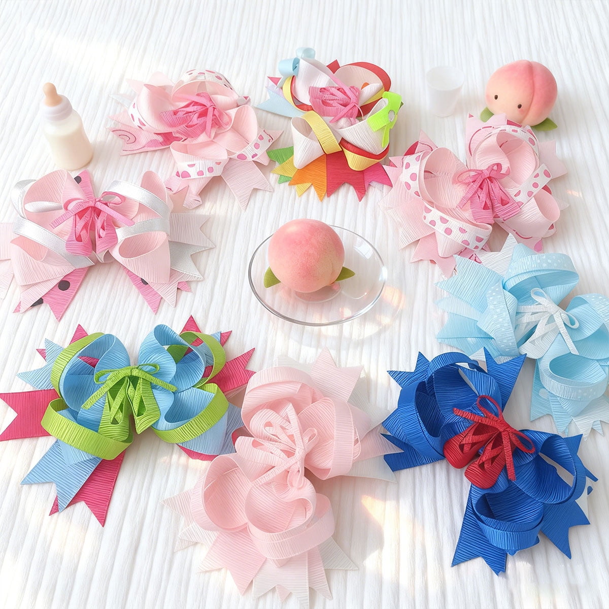 JoyBowie 4 Pcs 5inch Layered Grosgrain Hair Bows for Girls 3-8 Years, Decorative Hair Clips for Birthday Parties & Daily Hairstyles