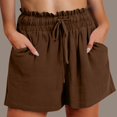 thumbnail image 4 of Women's Denim Shorts Womens Casual Solid Side Pockets Pants Shorts Elastic Waist Pockets Daily High Waist Shorts,Brown Women's Shorts L, 4 of 7