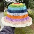 thumbnail image 6 of CoCopeaunts Straw Bucket Hat for Women Sun Shade Woven Wide Brim Fisherman Hat Foldable Floppy Rainbow Striped Crochet Bucket Cap, 6 of 8