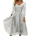 thumbnail image 1 of WTXUE Robe à Manches Longues, Robe Longue en Mousseline Patchwork à Col en V Ajourée pour Femme, Robes de Soirée Demoiselle d'Honneur Robe Décontractée, Robe Grande Taille, Robe en Tulle Femme, Robe en Maille, 3# Gris 3TG, 1 of 5