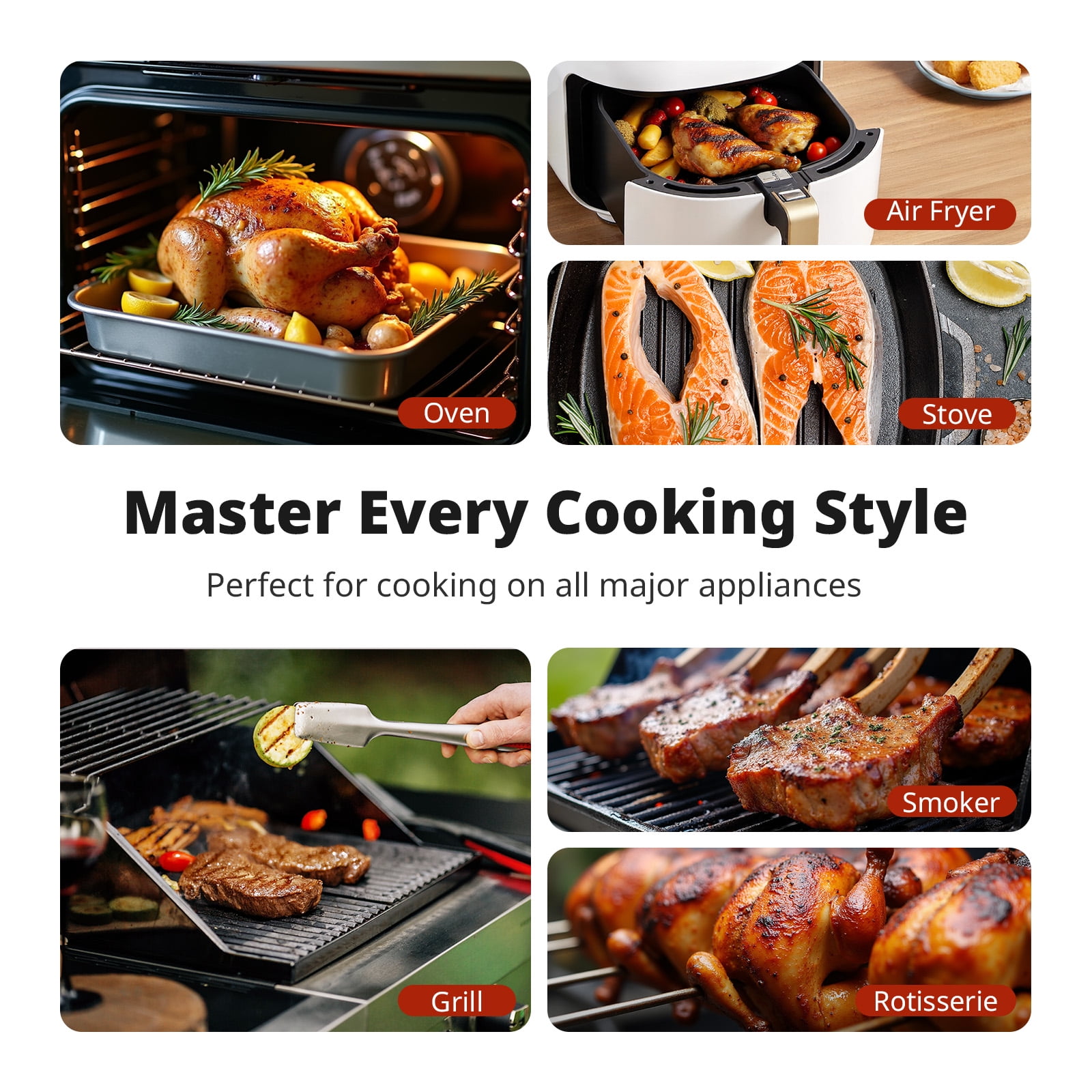 AIRMSEN 600FT Wireless Meat Thermometer, Bluetooth 5.4 Digital Food Cooking Thermometer with Standalone Base, 72H Battery & 20-Min Meat Probe, for Oven, Smoker, Grill, BBQ, and Rotisserie