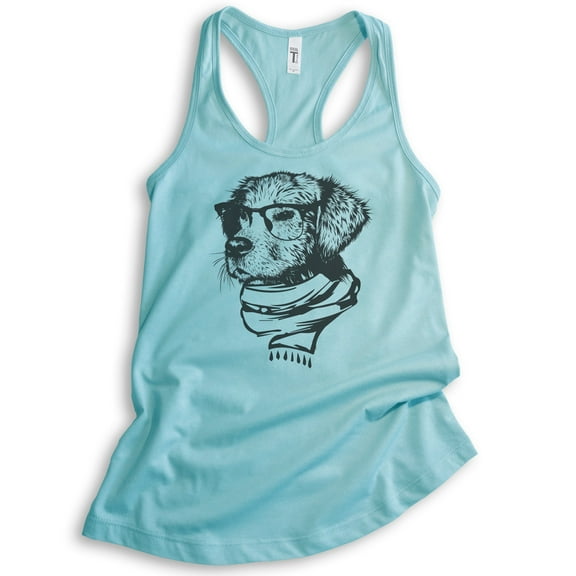 Hipster Dog Tank Top, Ladies Racerback Tank Top, Dog Lover Tank, Dog Tank, Dog Glasses Tank, Dog Nerd Tank, Cancun, Large