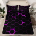 thumbnail image 2 of jejeloiu Purple Geometric Hexagon Queen Sheet Sets,Honeycomb Pattern Bed Set For Teens 4 Pieces, 2 of 7