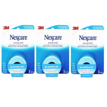 Nexcare First Aid Tape, Strong Hold Pain Free Removal Tape, 1 Inch x 4 Yards, 3 Count