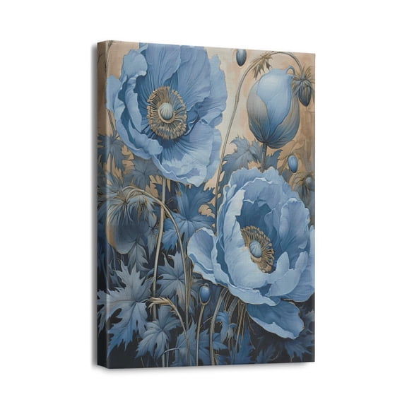 Inspiring Blue Abstract Flower Art Modern Canvas Prints, Wall Art for Motivating Living Room, Bedroom & Home Décor, 12x16 inches