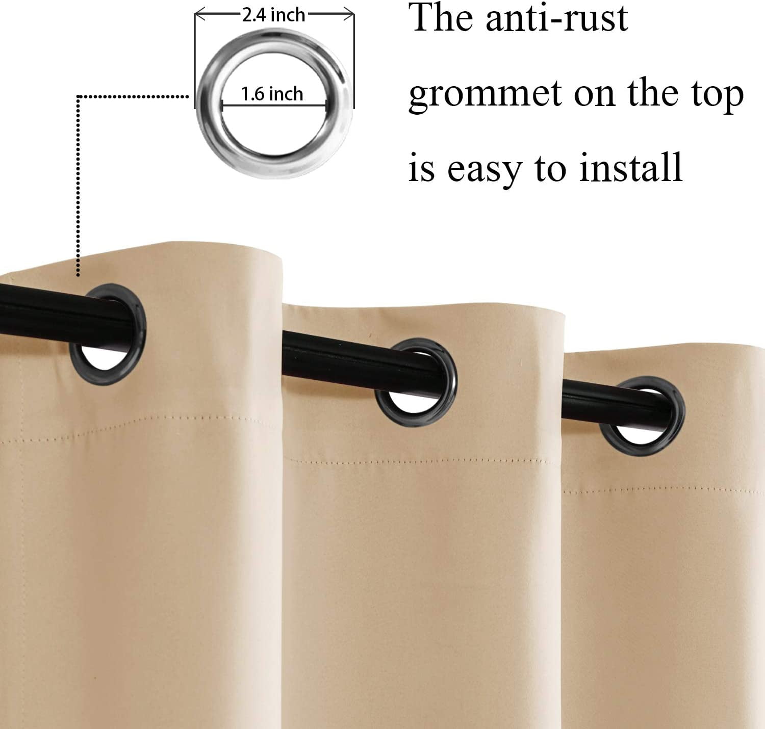JIUZHEN Blackout curtains for Bedroom with Tiebacks - Room Darkening Privacy Grommet Top Window Curtains for Living Room, 38 x 54 inch Length, Beige, Set of 2
