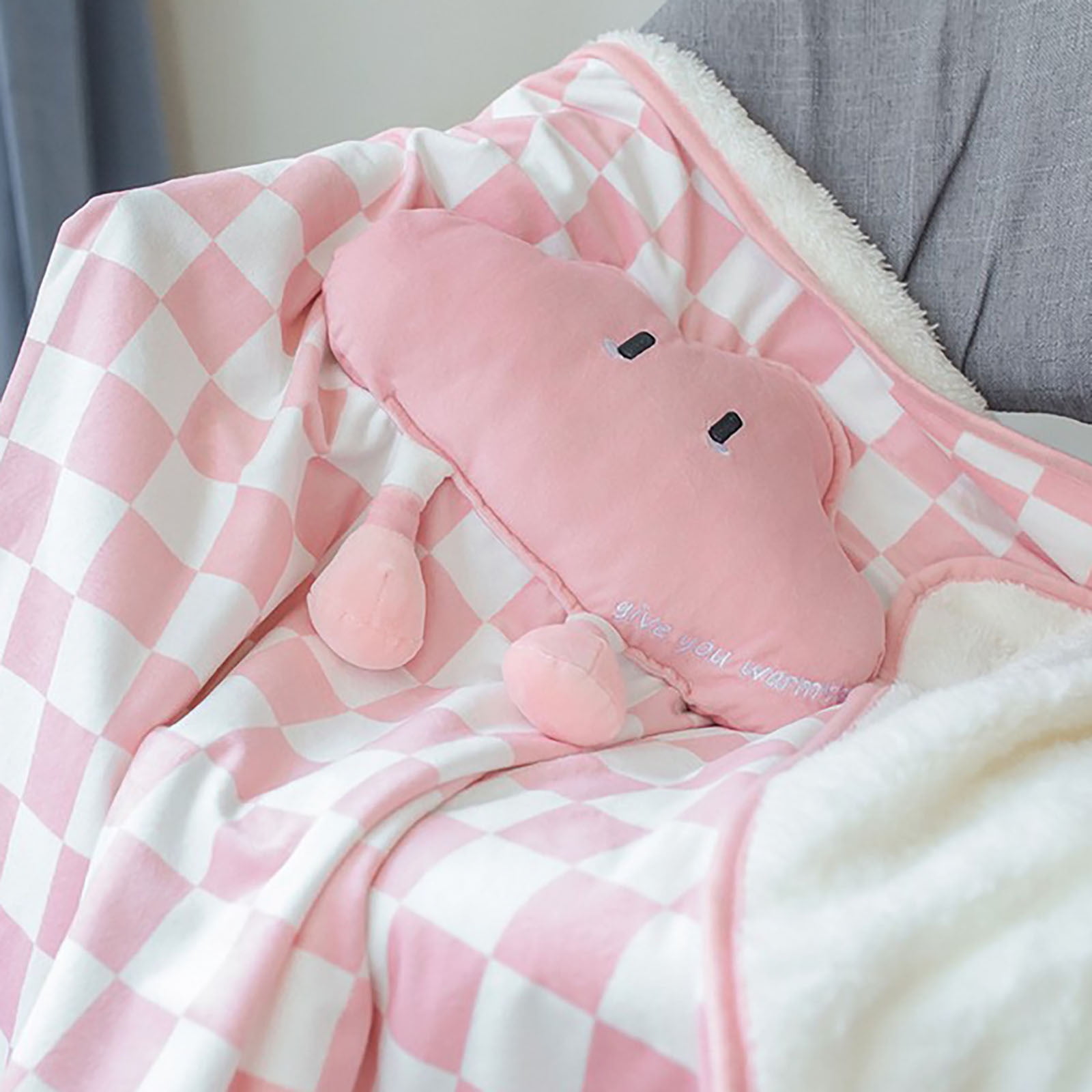 USB Electric Heating Blanket 45"x31" with 3D Cloud Design, Checkered Pattern Portable Throw for Home Office Travel, Fast Warmth & Auto Safety Shut Off
