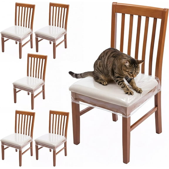 6 Pack Clear Plastic Chair Covers for Dining Chairs, Waterproof & Scratch Resistant PVC Seat Cover for Chairs, Durable Vinyl Kitchen & Dining Room Chair Covers Fits Most 17"-20"